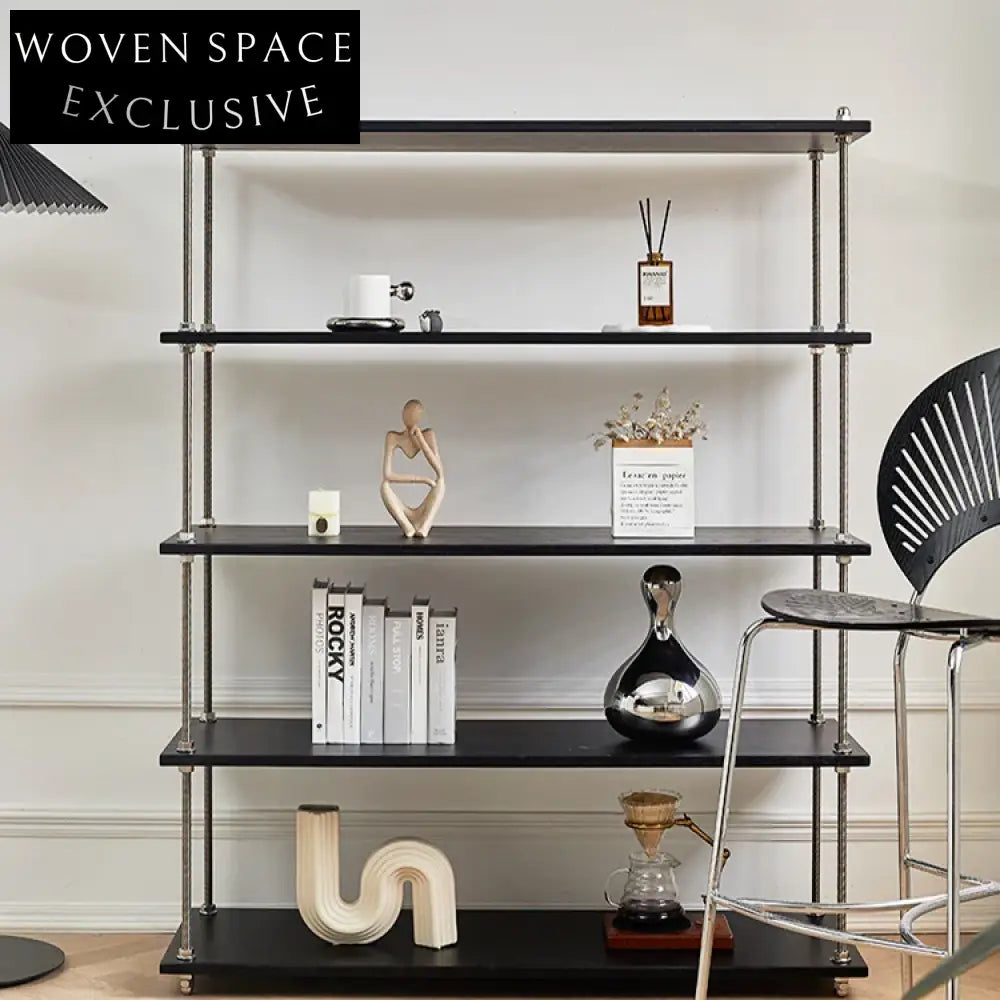 Versatile Modern 5-Layer Tall Ash Wood Metal Frame Storage Shelf Cabinet