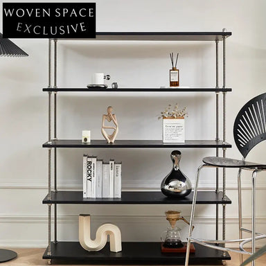 Versatile Modern 5-Layer Tall Ash Wood Metal Frame Storage Shelf Cabinet