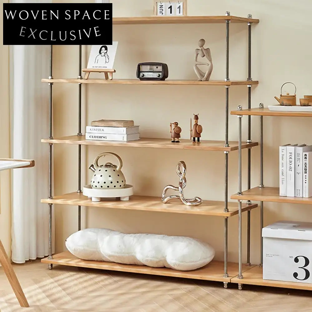 Versatile Modern 5-Layer Tall Ash Wood Metal Frame Storage Shelf Cabinet