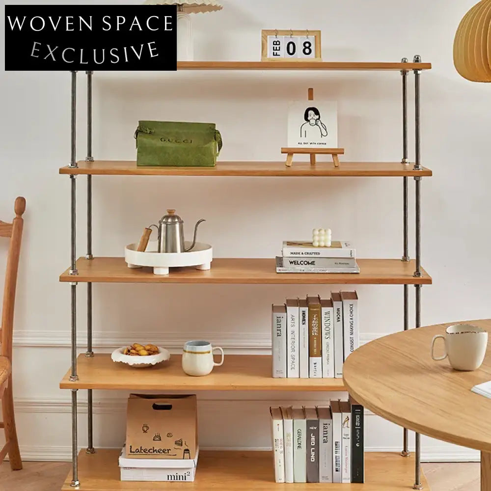 Versatile Modern 5-Layer Tall Ash Wood Metal Frame Storage Shelf Cabinet