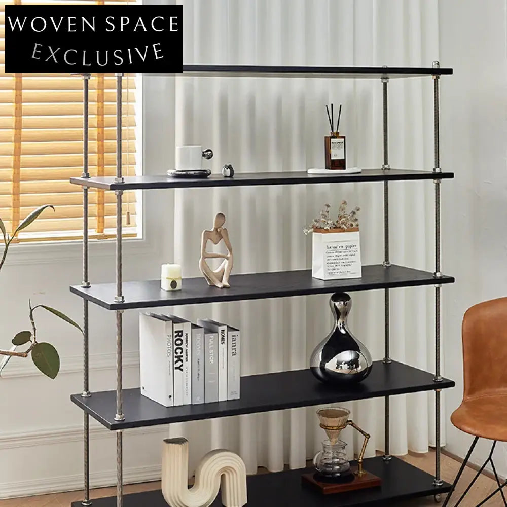 Versatile Modern 5-Layer Tall Ash Wood Metal Frame Storage Shelf Cabinet