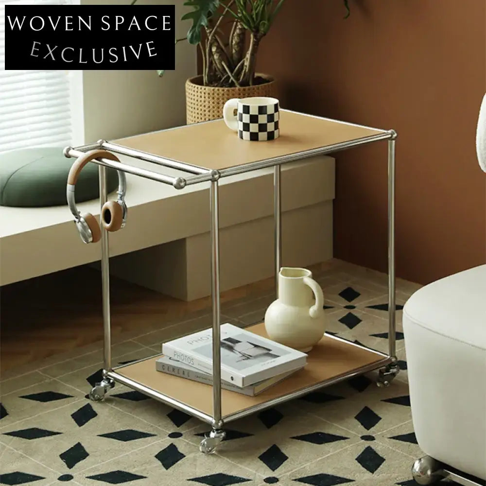 Versatile Nordic Rolling Coffee Table with Wheels, Electroplated Steel Frame Storage