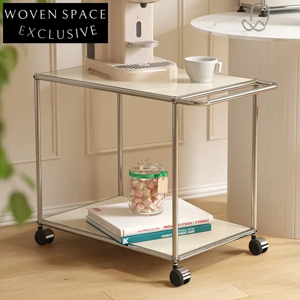 Versatile Nordic Rolling Coffee Table with Wheels, Electroplated Steel Frame Storage