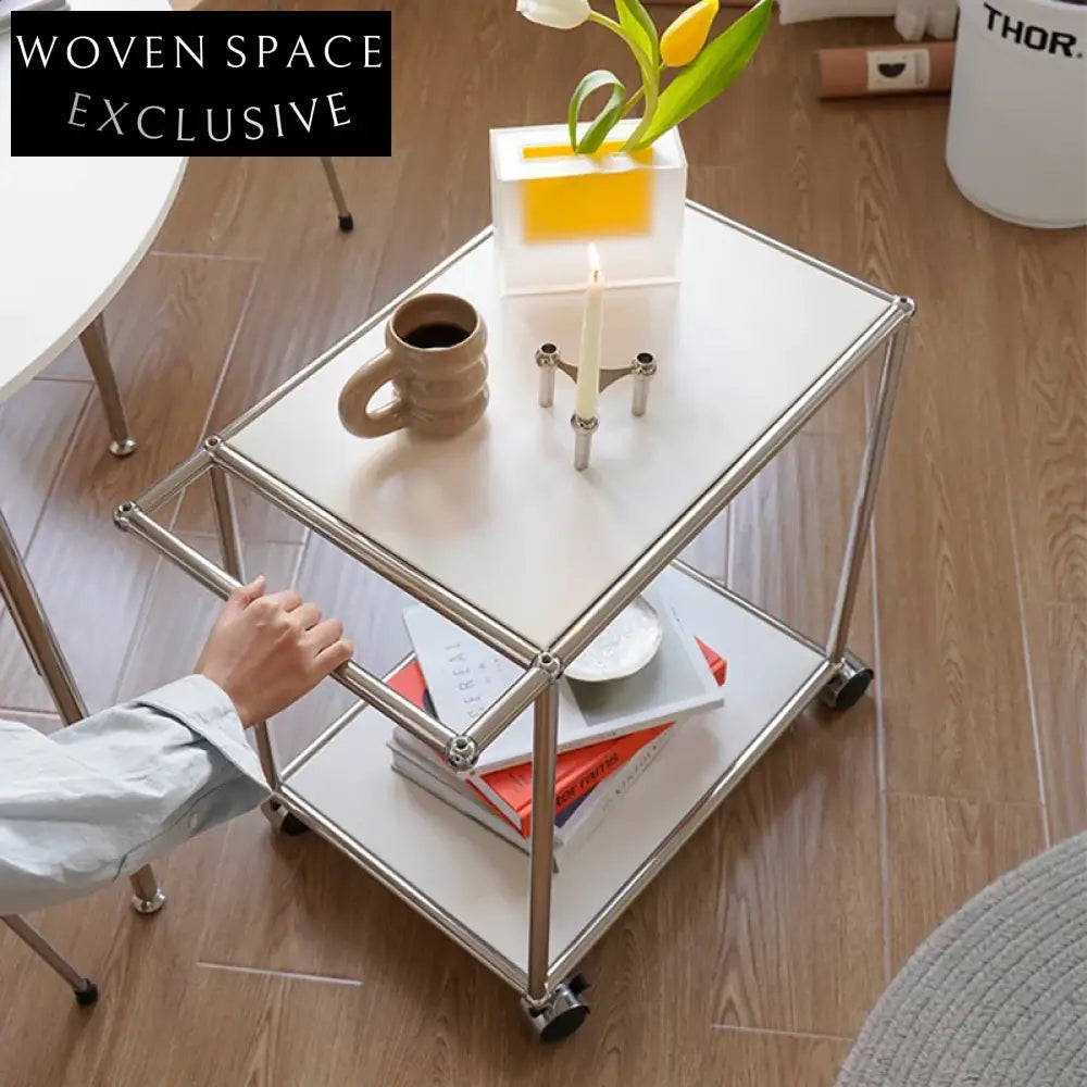 Versatile Nordic Rolling Coffee Table with Wheels, Electroplated Steel Frame Storage