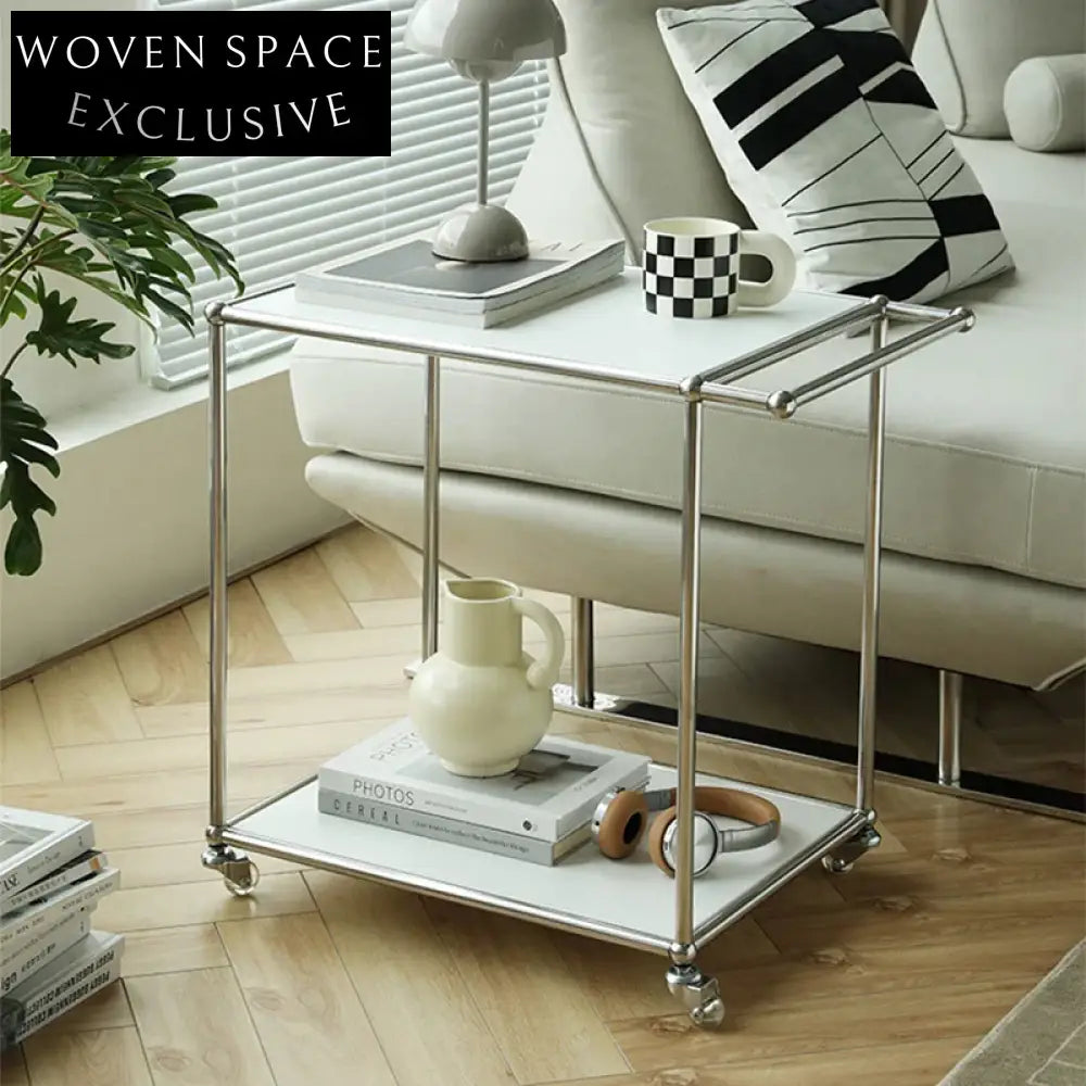 Versatile Nordic Rolling Coffee Table with Wheels, Electroplated Steel Frame Storage