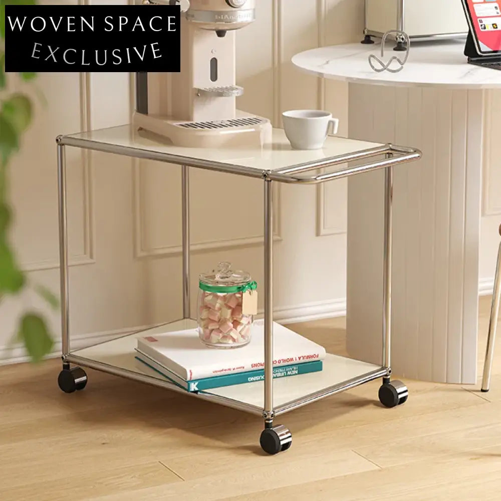 Versatile Nordic Rolling Coffee Table with Wheels, Electroplated Steel Frame Storage