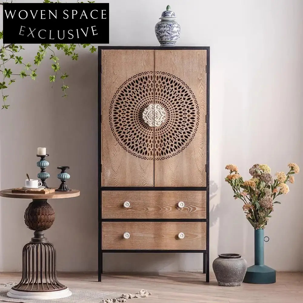Versatile Retro Wooden Storage Console Cabinet with Open Door Display