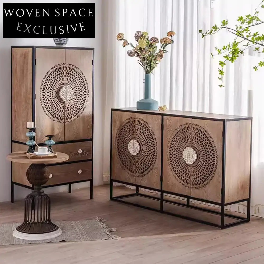 Versatile Retro Wooden Storage Console Cabinet with Open Door Display