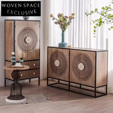 Versatile Retro Wooden Storage Console Cabinet with Open Door Display