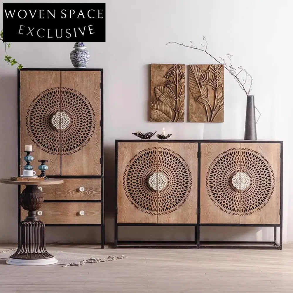 Versatile Retro Wooden Storage Console Cabinet with Open Door Display