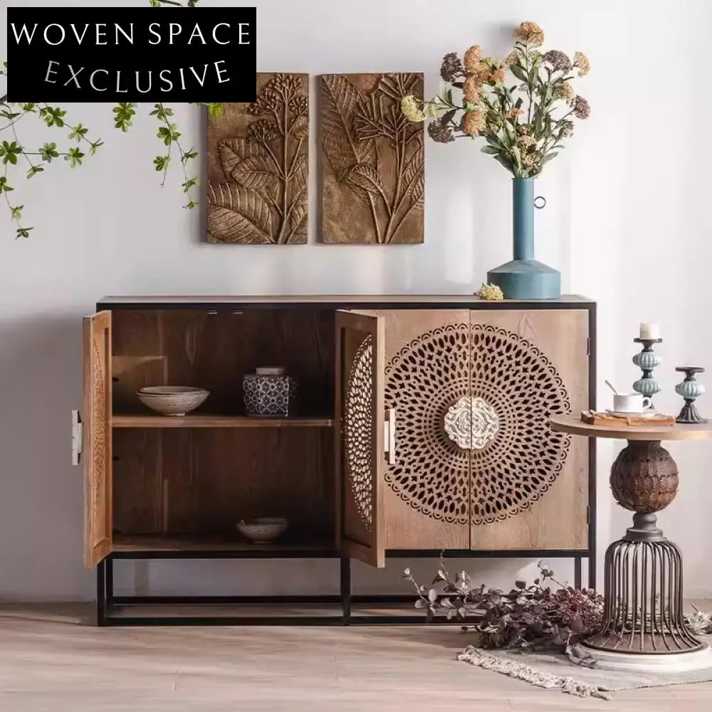 Versatile Retro Wooden Storage Console Cabinet with Open Door Display