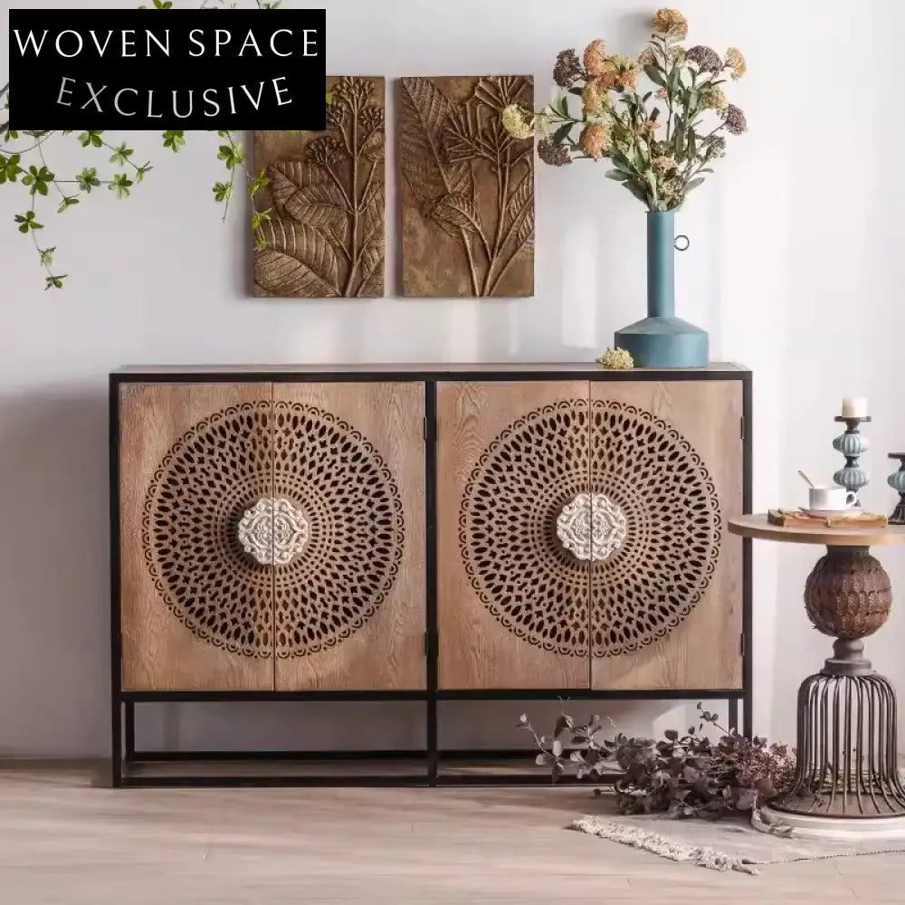 Versatile Retro Wooden Storage Console Cabinet with Open Door Display