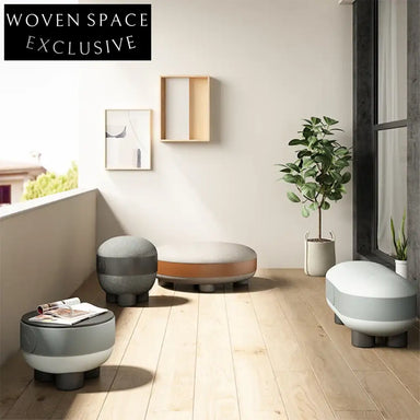 Versatile Round Storage Ottoman with Legs, Fabric Upholstered Living Room Stool