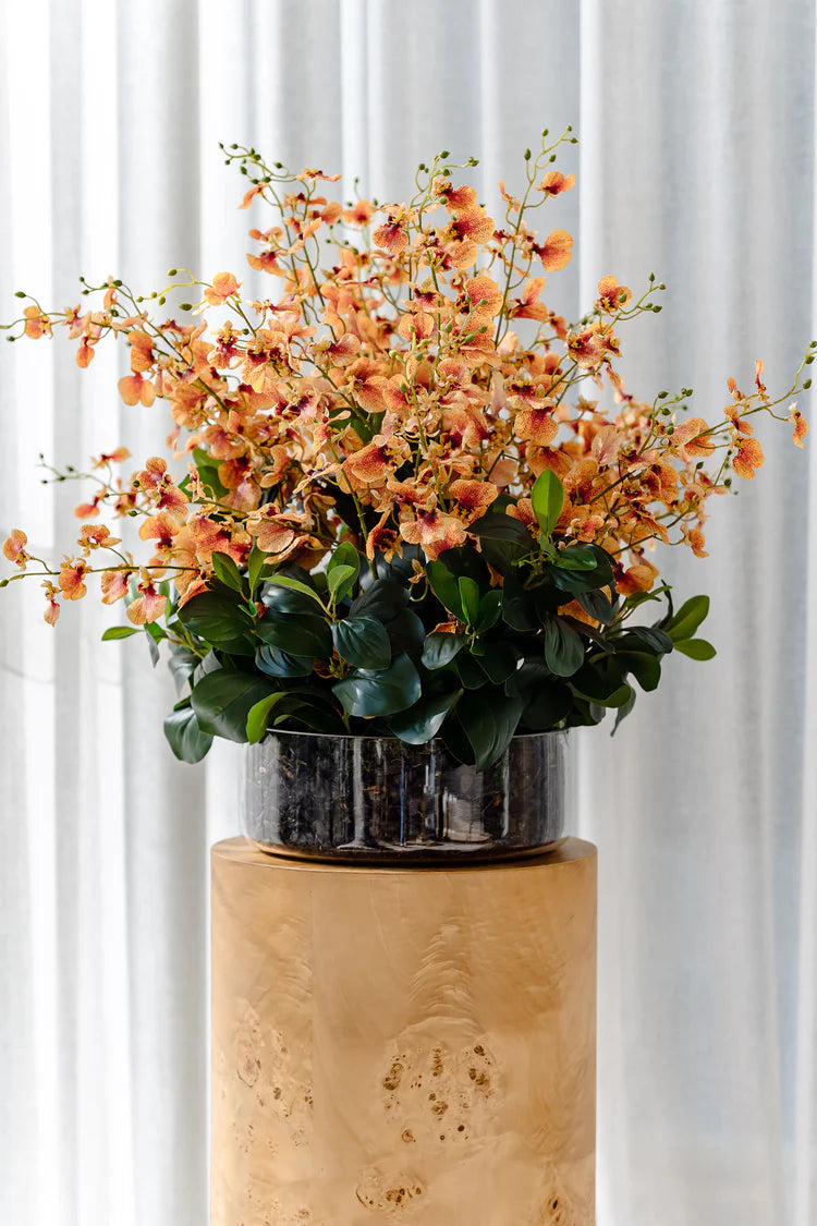 Faux Phalaenopsis Orchid Arrangement - Garden Pot | Black - 105cm