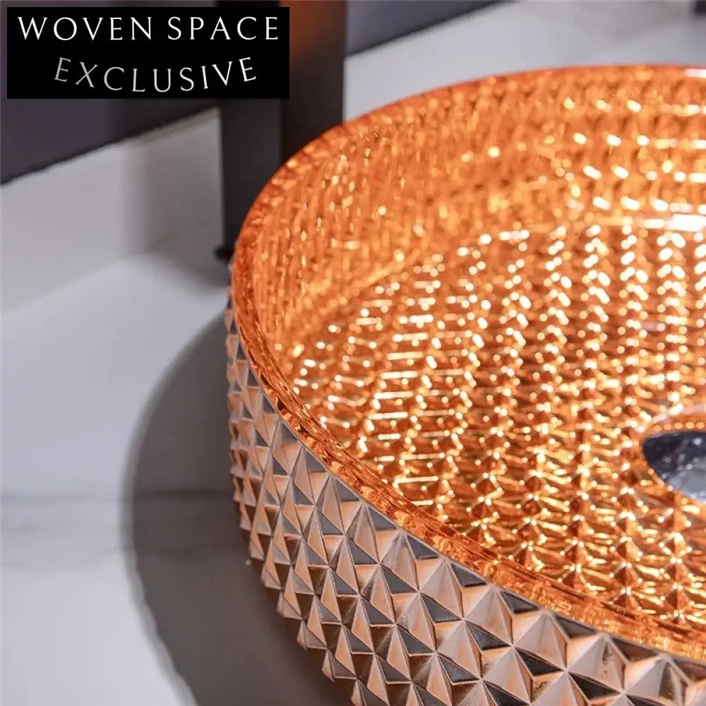 Vibrant Orange Diamond Tempered Glass Vessel Sink for Modern Bathrooms