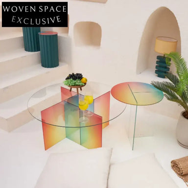 Vibrant Rainbow Acrylic Glass Round Nesting Modern Tea Table Set