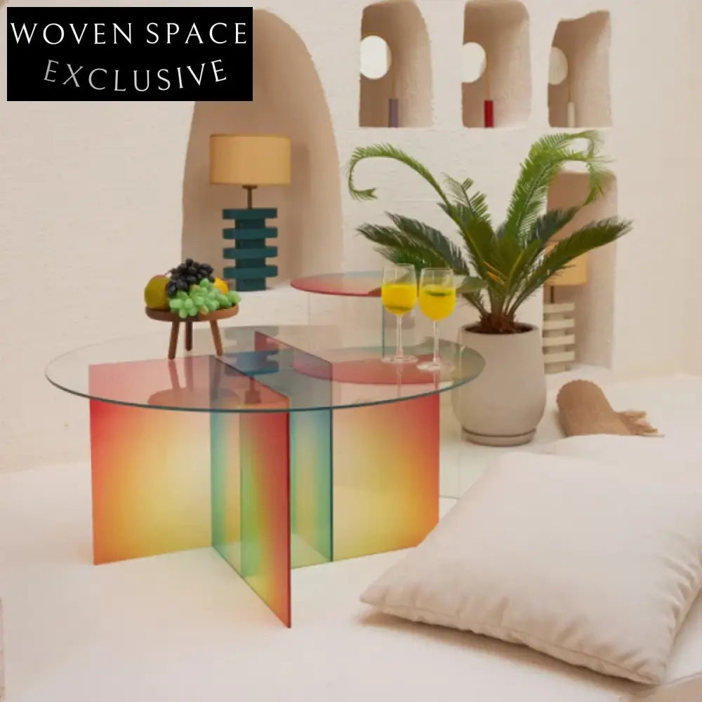 Vibrant Rainbow Acrylic Glass Round Nesting Modern Tea Table Set