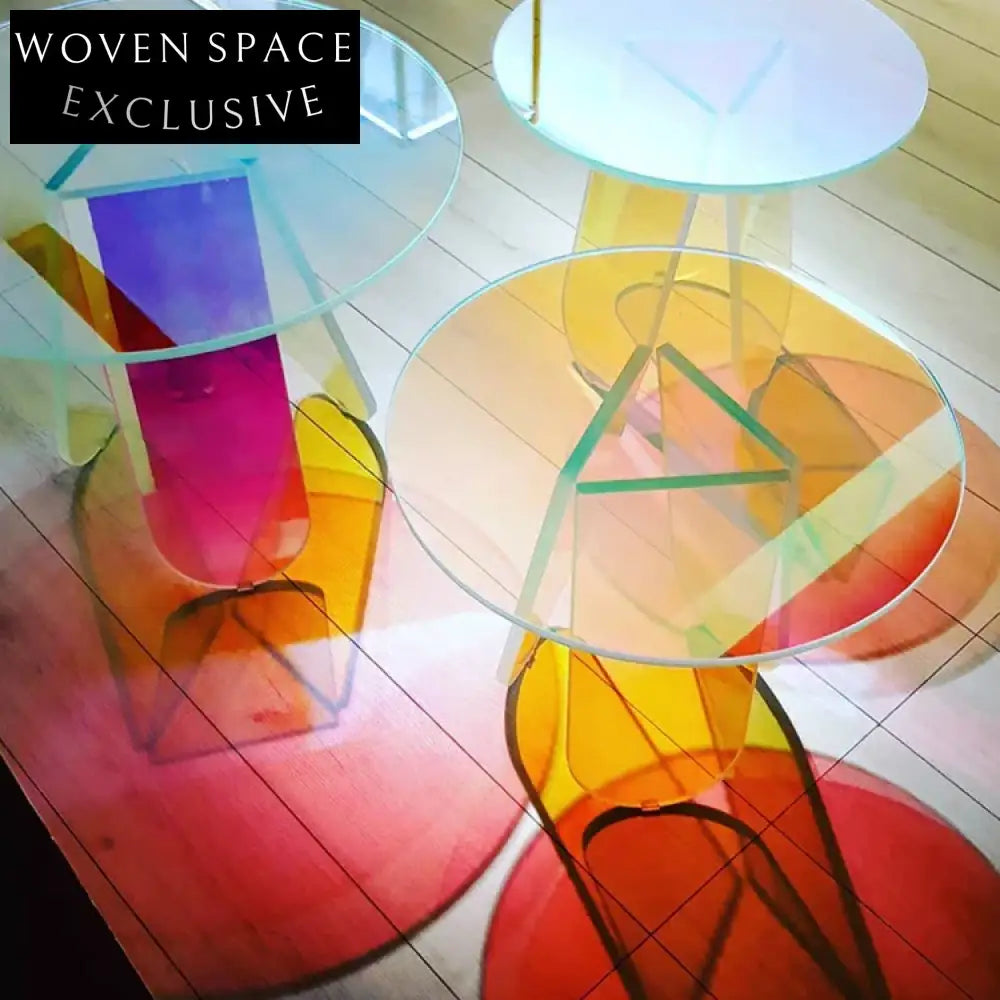 Vibrant Rainbow Acrylic Round Side Table, Modern Clear Living Room Furniture