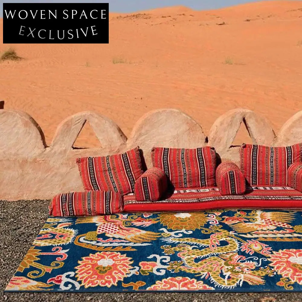 Vibrant Retro Chinese Ethnic Polyester Floor Mat - Machine Washable Area Rug