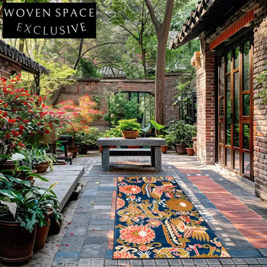 Vibrant Retro Chinese Ethnic Polyester Floor Mat - Machine Washable Area Rug