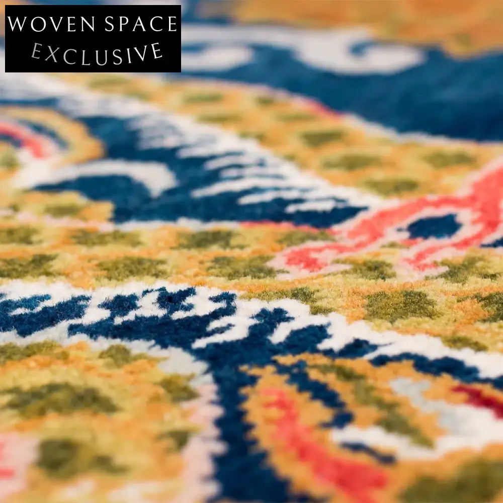 Vibrant Retro Chinese Ethnic Polyester Floor Mat - Machine Washable Area Rug