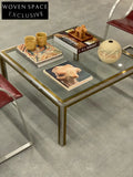 Vintage 1970s Italian Art Deco Brass Glass Coffee Table