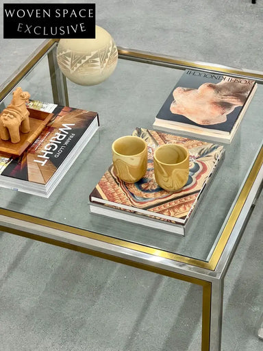 Vintage 1970s Italian Art Deco Brass Glass Coffee Table