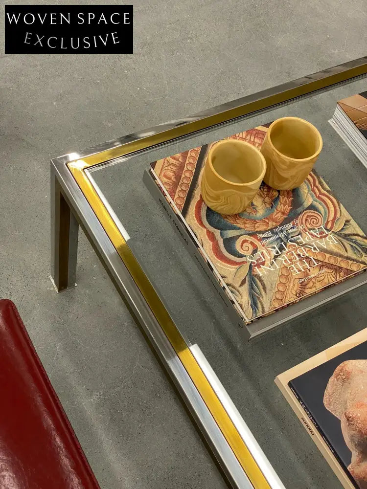 Vintage 1970s Italian Art Deco Brass Glass Coffee Table