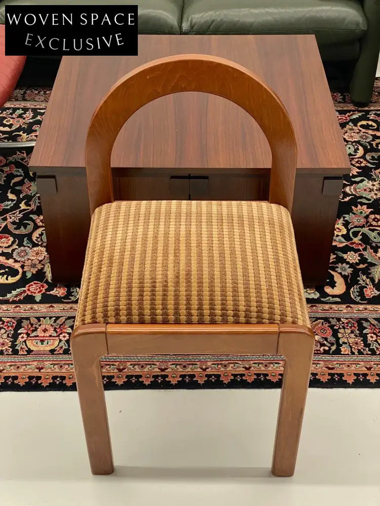 Vintage Italian 1990s Archway Checkered Fabric Accent Chair Unique Mid-Century Modern Design