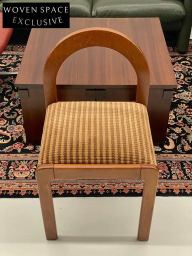 Vintage Italian 1990s Archway Checkered Fabric Accent Chair Unique Mid-Century Modern Design