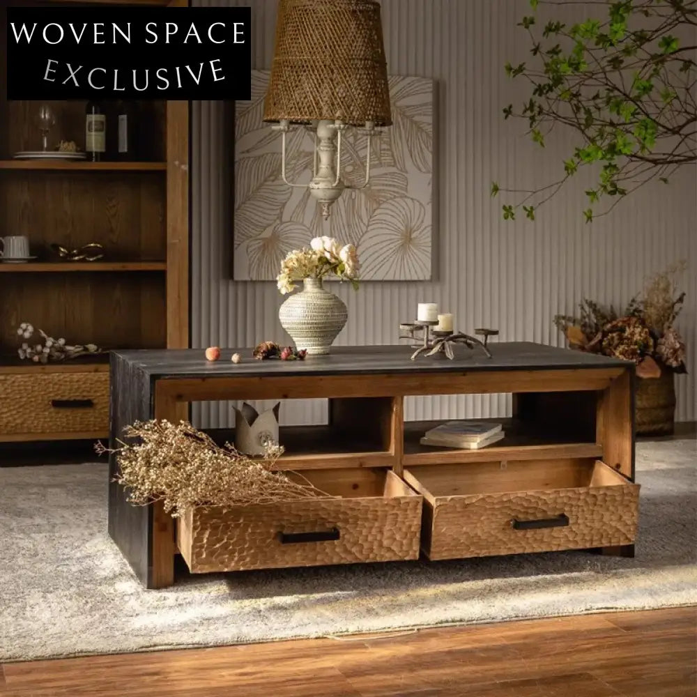 Vintage Farmhouse Style Solid Wood Rectangular Living Room Coffee Table