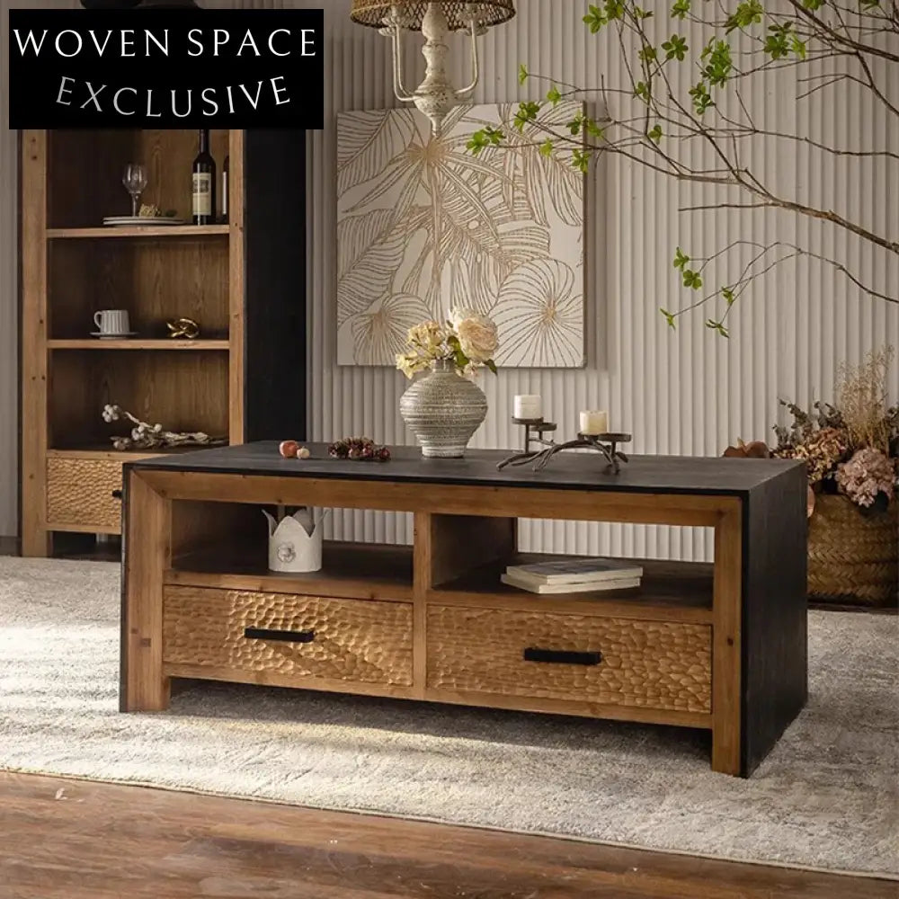 Vintage Farmhouse Style Solid Wood Rectangular Living Room Coffee Table