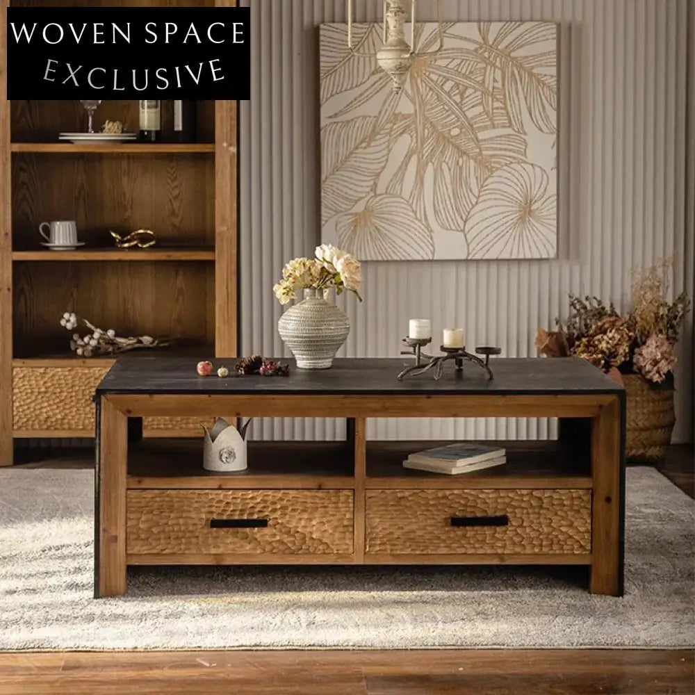 Vintage Farmhouse Style Solid Wood Rectangular Living Room Coffee Table