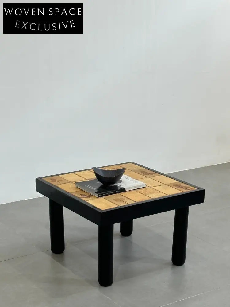 Vintage French Coffee Table with Leaf Motif Tiles by Unknown