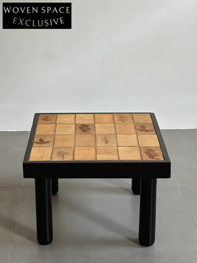 Vintage French Coffee Table with Leaf Motif Tiles by Unknown