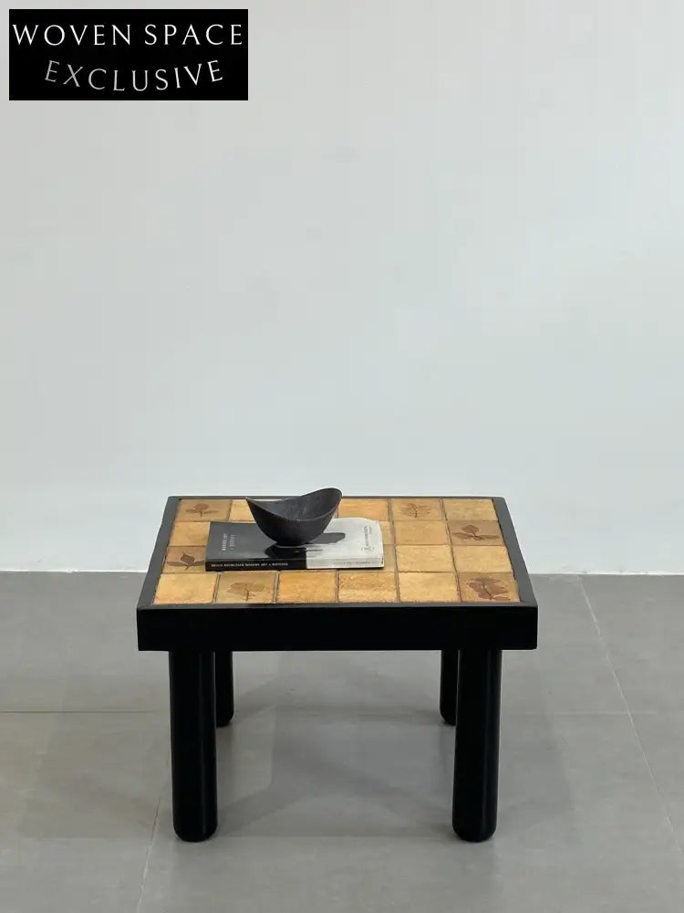 Vintage French Coffee Table with Leaf Motif Tiles by Unknown