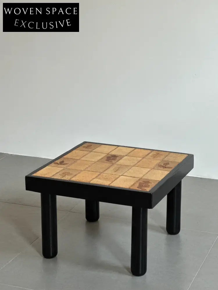 Vintage French Coffee Table with Leaf Motif Tiles by Unknown