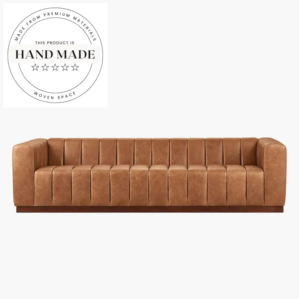 Vintage Industrial Extra Large Channeled Saddle Oil Wax Leather Sofa
