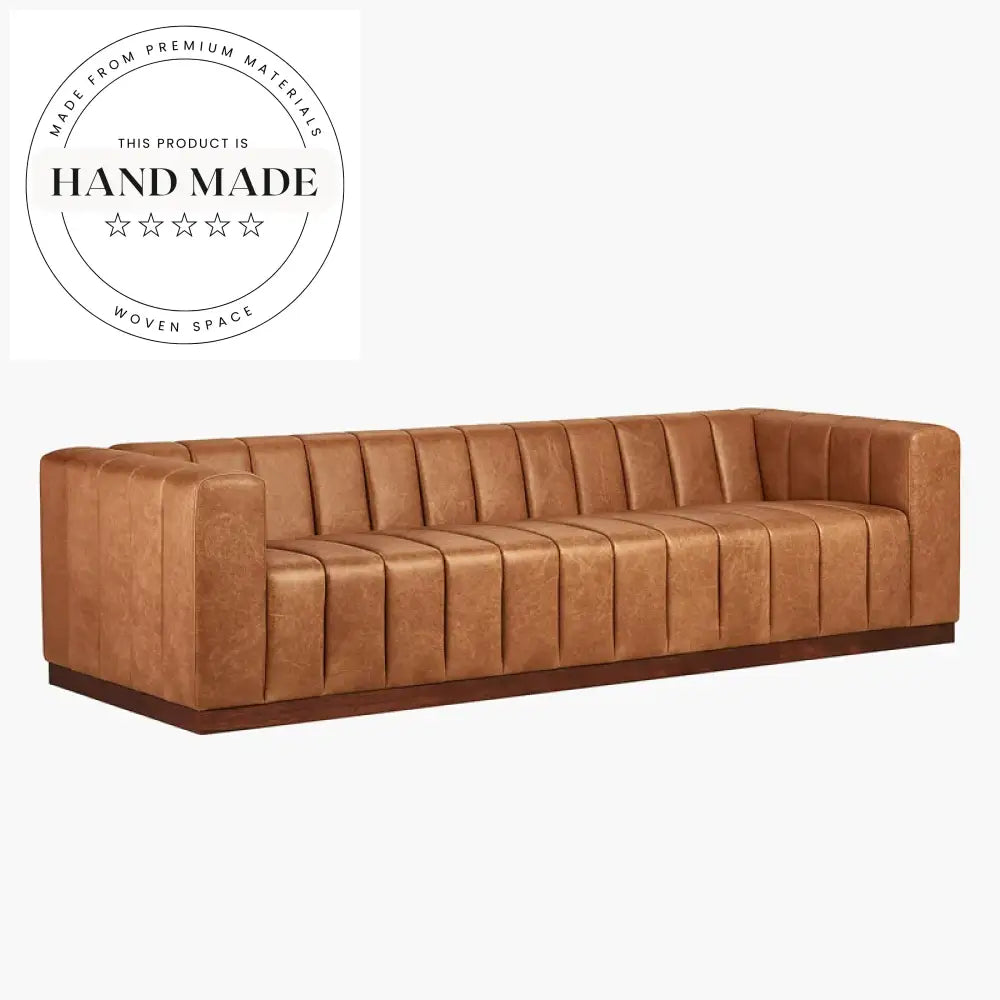 Vintage Industrial Extra Large Channeled Saddle Oil Wax Leather Sofa