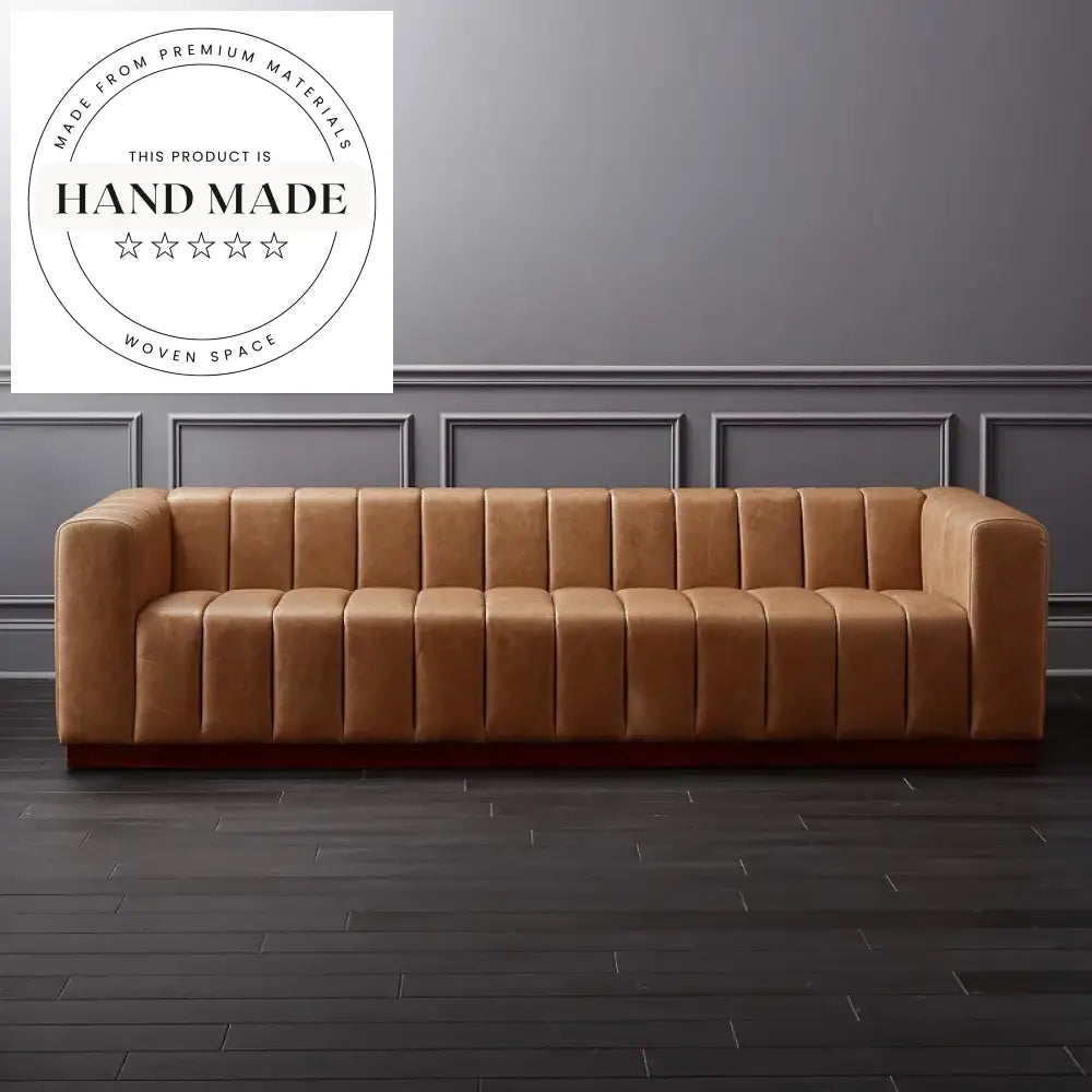 Vintage Industrial Extra Large Channeled Saddle Oil Wax Leather Sofa