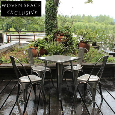 Vintage Industrial Gray Metal Indoor Outdoor Stacking Dining Chair