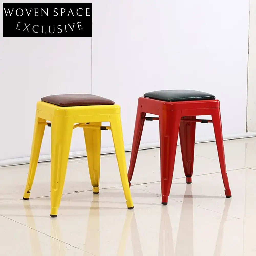 Vintage Industrial Metal Bar Stool with Wooden Seat, Stackable High Chair