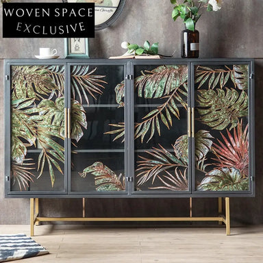 Vintage Industrial Metal Glass Display Cabinet Sideboard for Modern Living
