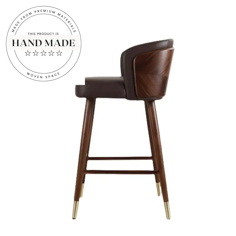Vintage Leather Solid Walnut Wood Nordic Design Bar Stool