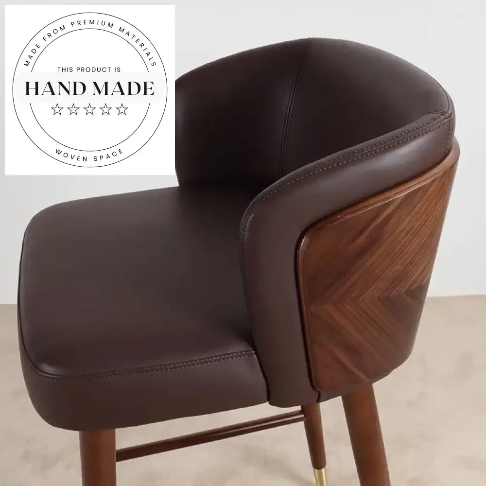 Vintage Leather Solid Walnut Wood Nordic Design Bar Stool