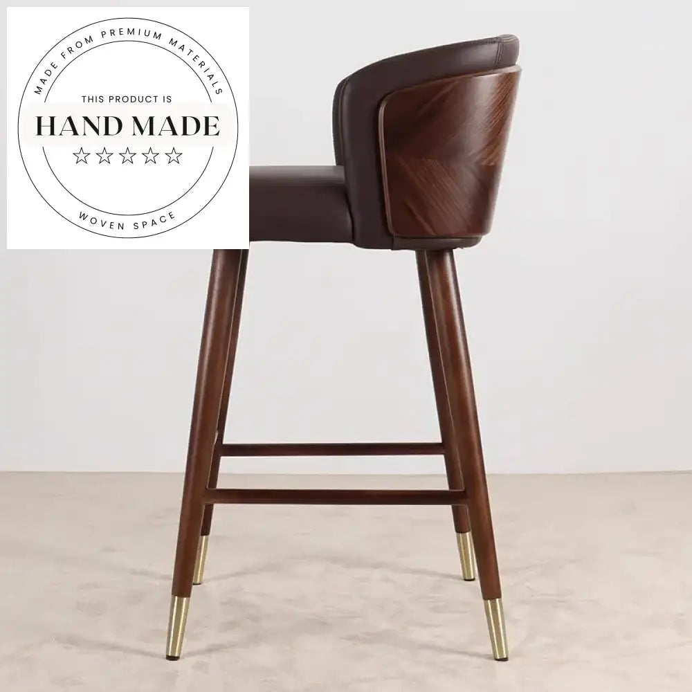 Vintage Leather Solid Walnut Wood Nordic Design Bar Stool