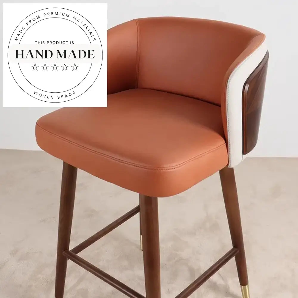 Vintage Leather Solid Walnut Wood Nordic Design Bar Stool
