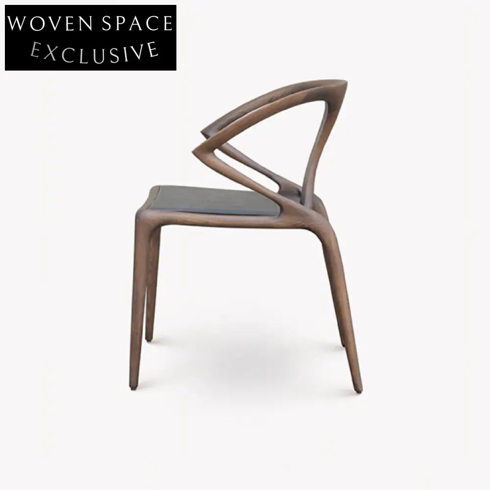 Vintage Luxury Solid Wood Arm Dining Chair with Black Leather Seat