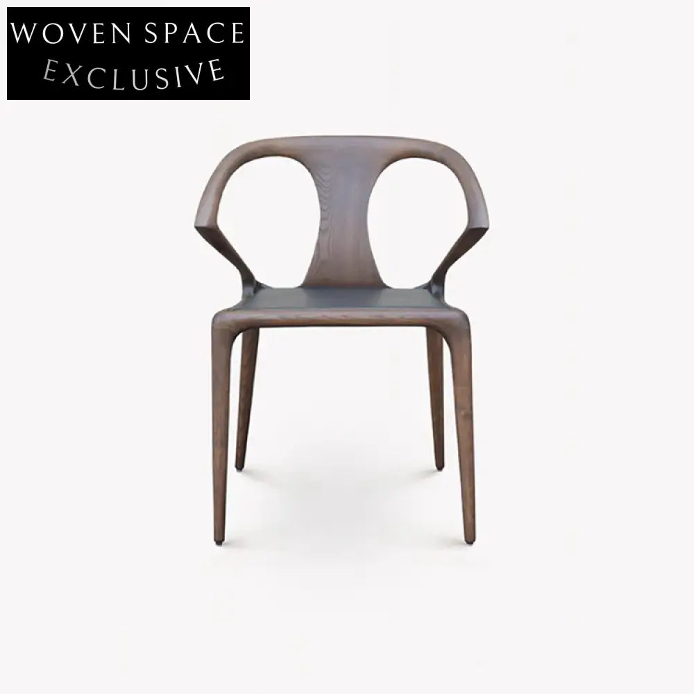 Vintage Luxury Solid Wood Arm Dining Chair with Black Leather Seat