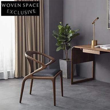 Vintage Luxury Solid Wood Arm Dining Chair with Black Leather Seat